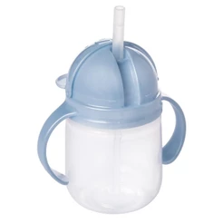 Caneca de Treinamento Urso Azul Tampa Canudo Silicone Antivazamento 350 ml Bebê Plasútil