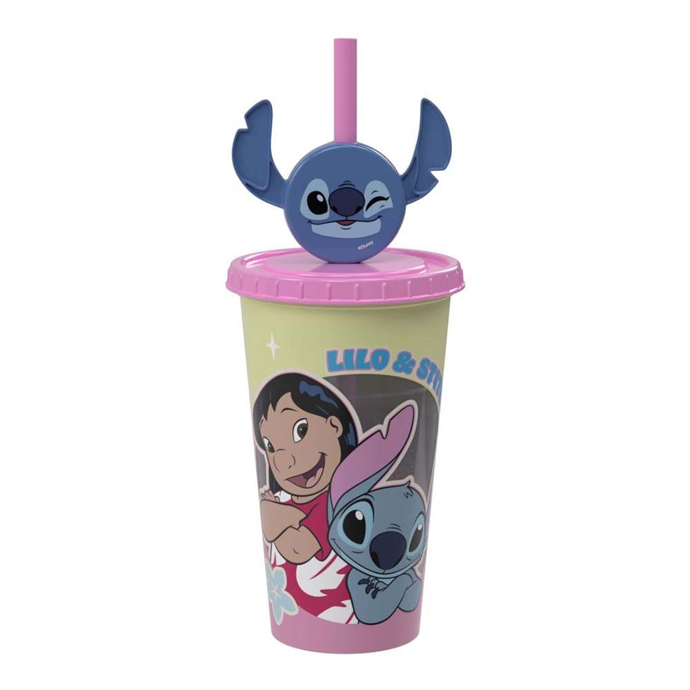 Copo Lilo Stitch Ohana Canudo Pin 500 Ml Disney Plasútil em Oferta na Shopee