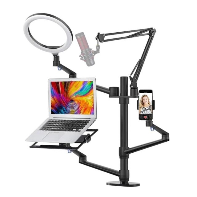 Suporte,Pedestal Articulado Mesa p/Microfone Condensador MV7,SM7B,HyperX,Câmera DSLR, Celular Iphone,Tablet,Notebook