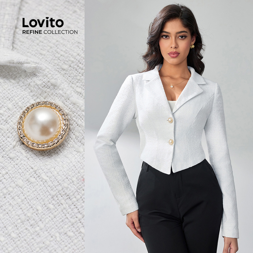 (Lovito Refine) Blazer elegante de Metal com estrutura lisa para mulheres LR4LD029 - Women Clothes