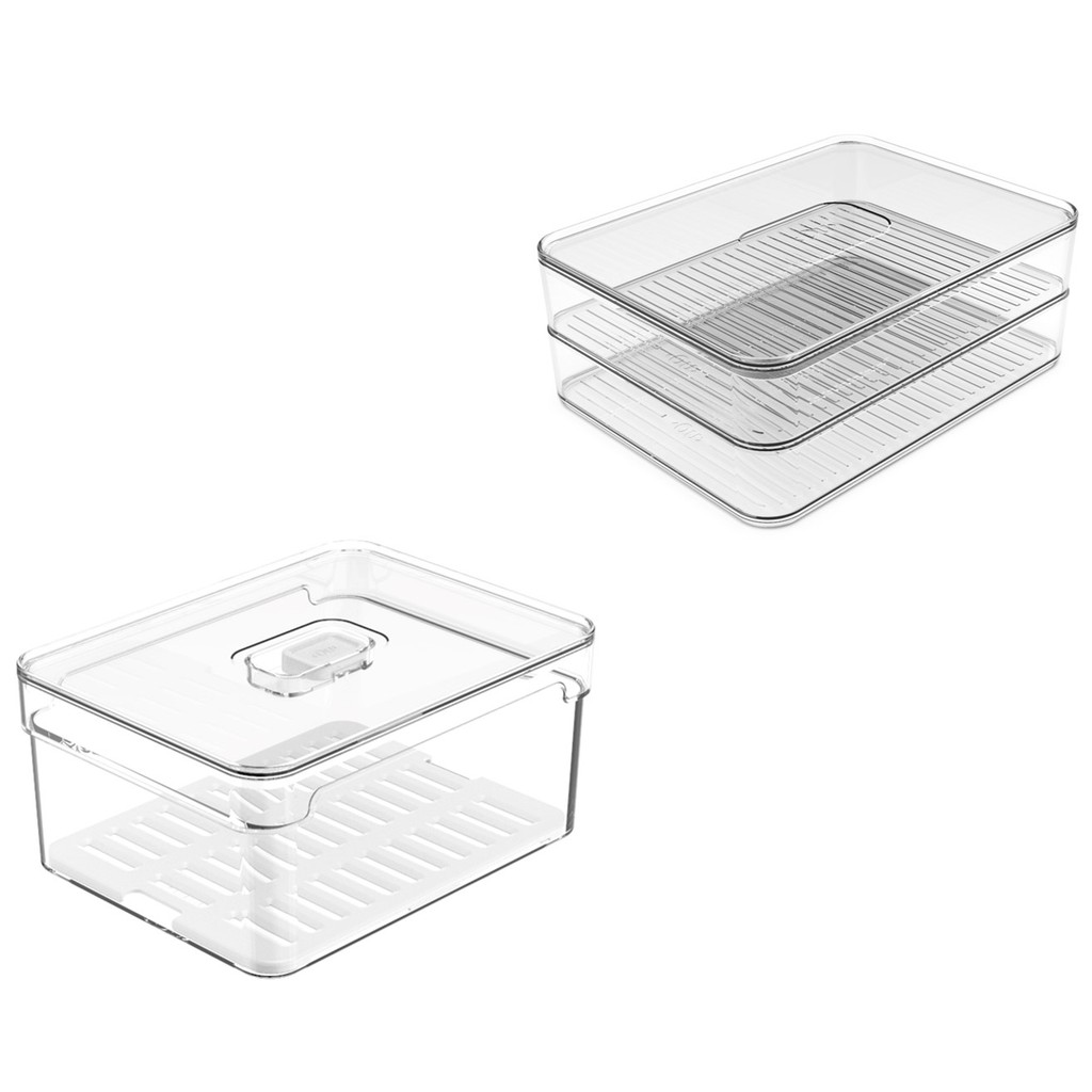 Kit 2 Organizadores Porta Frios Mantimento Fruta Verdura Geladeira Clear Fresh Ou