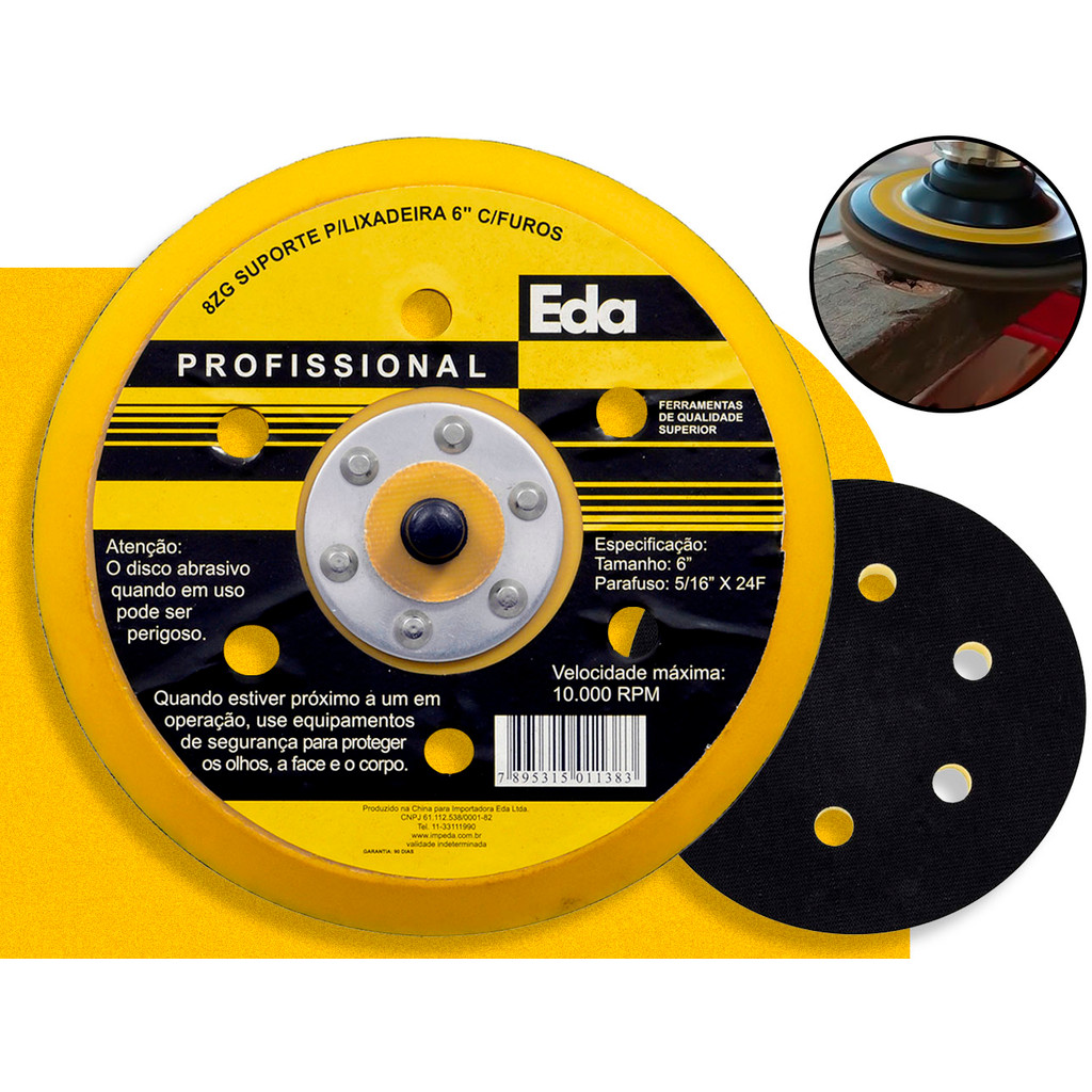 Disco Suporte Borracha 6 Pol P/ Lixadeira Orbital Pneumática 150mm C/ 6 Furos Velcro Profissional em Oferta na Shopee