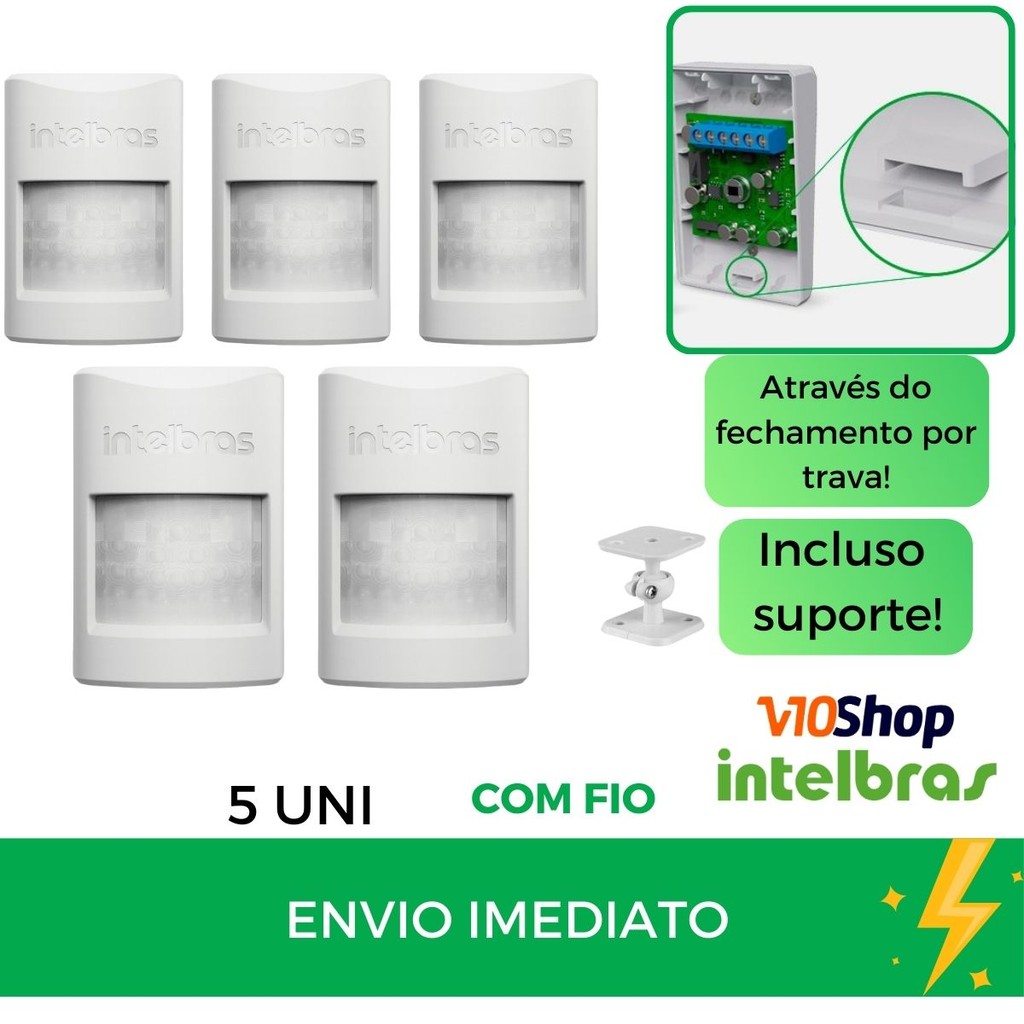5 Sensor Movimento Com Fio Ivp 1000 Pet Cf para Central Alarmes com Suporte Articulavel Intelbras