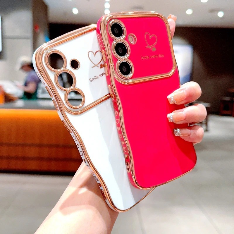 Onda Chapeamento Lado Amor Coração Caso Para Samsung Galaxy A55 A54 A16 A15 A14 A25 A35 A34 5G A24 Macio TPU Capa Trasei