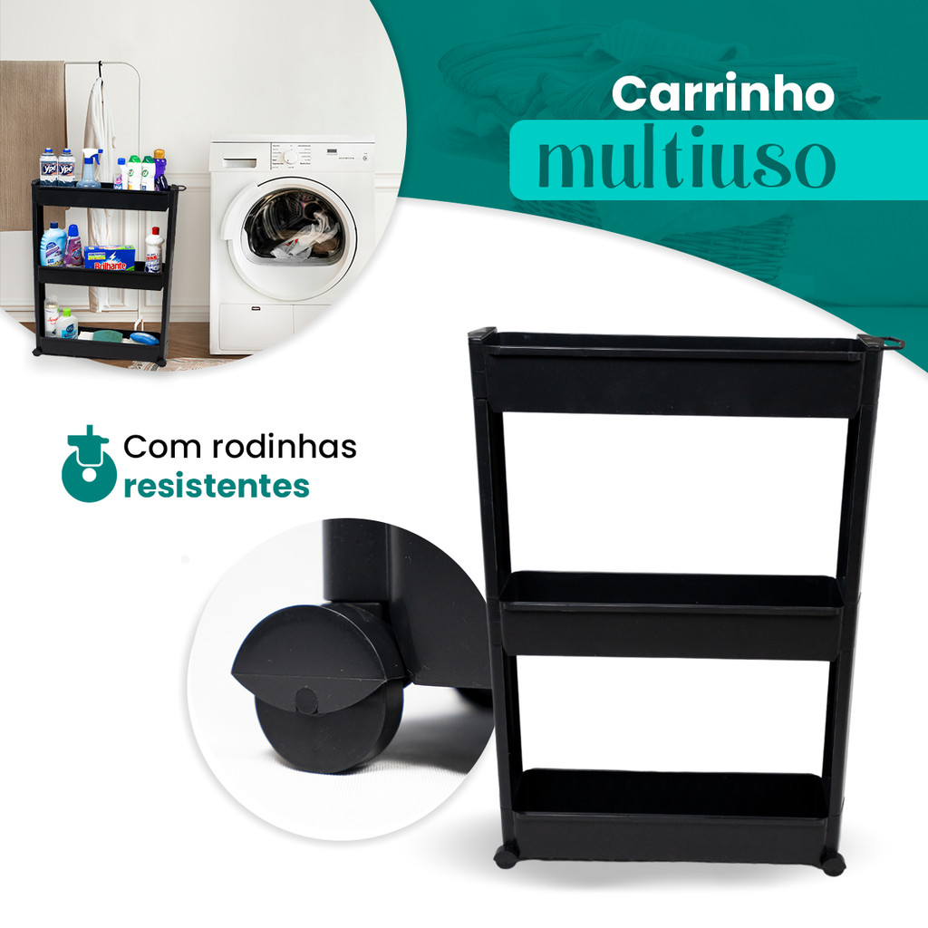 Prateleira Armário Multiuso Carrinho 3 Prateleiras Com Rodízio Cozinha Lavanderia em Oferta na Shopee