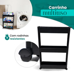 Prateleira Armário Multiuso Carrinho 3 Prateleiras Com Rodízio Cozinha Lavanderia