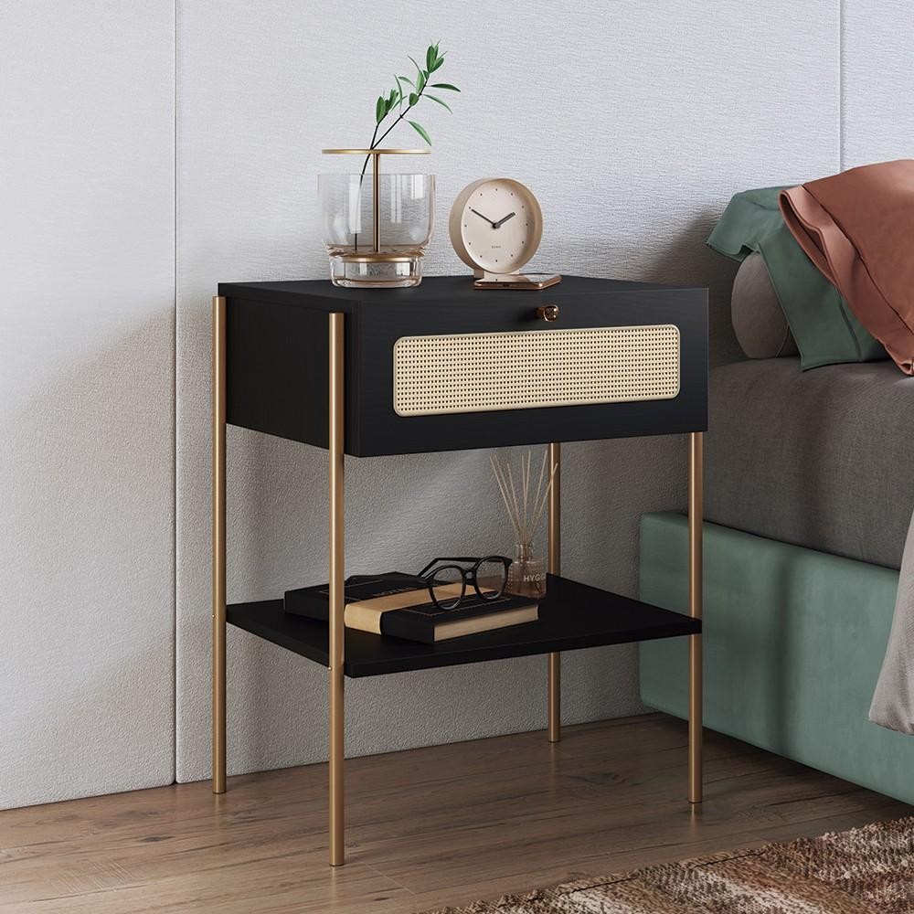 Mesa de Cabeceira Com 1 Gaveta Pé Metal Arlo A10 Nero/Dourado - Mpozenato em Oferta na Shopee