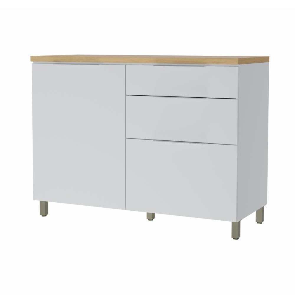 Balcão Cozinha Marquesa MDF 1 Porta 3 Gavetas Branco Nature