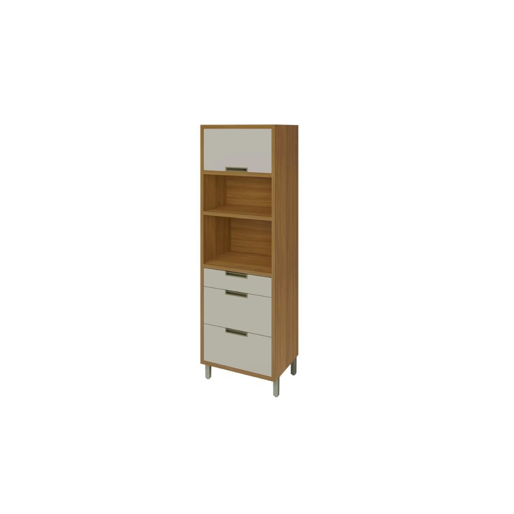 Paneleiro Torre Quente Organizador Cozinha 1 Porta 3 Gavetas Cozinha Imperatriz Marrom Off White