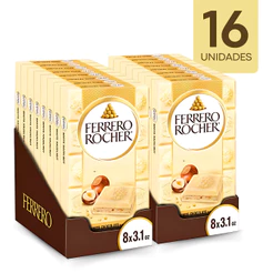 Kit 16 Barras De Chocolate Branco Ferrero Rocher 90g Avelã Recheado Gourmet Saboroso Crocante Aveludado Receitas