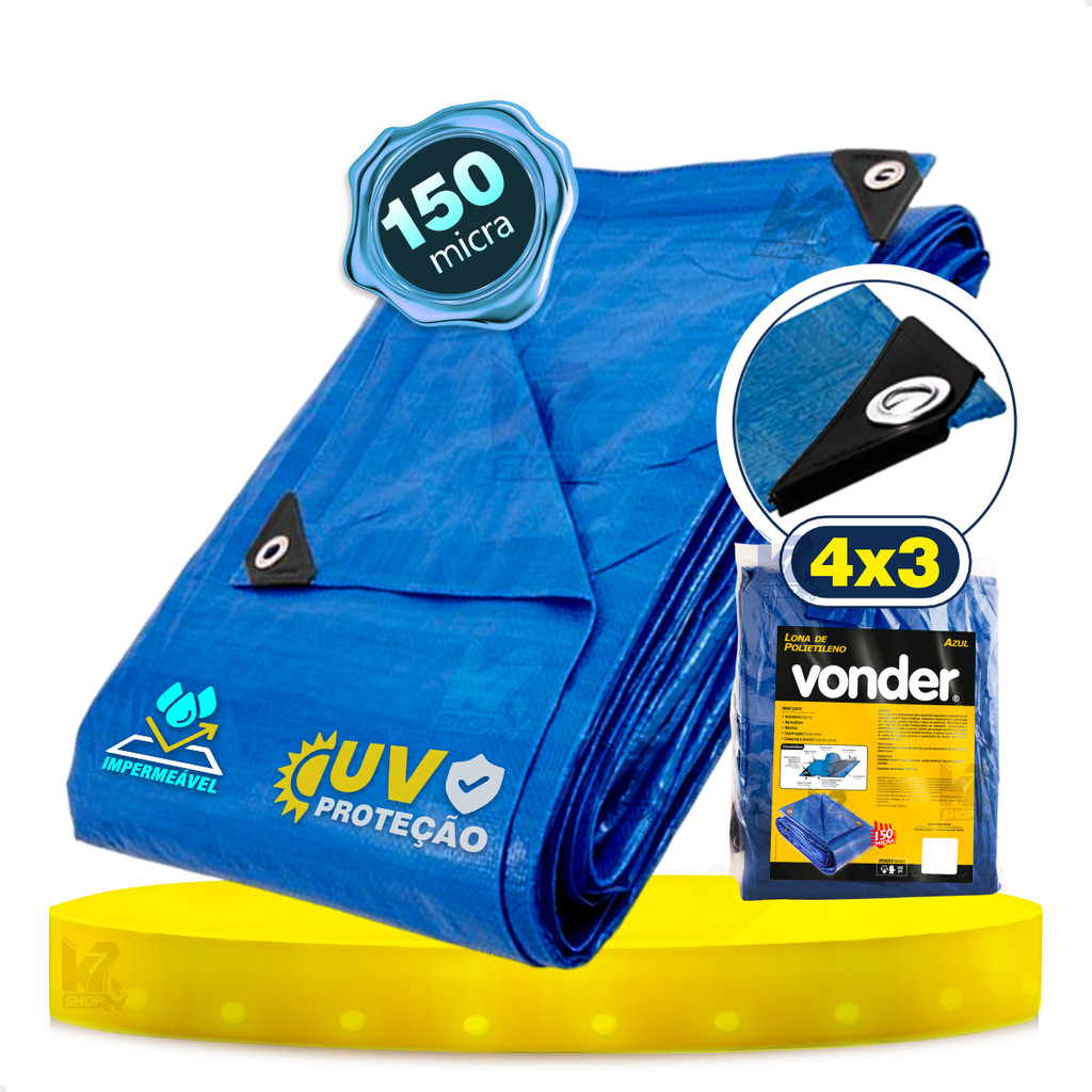 Lona Polietileno 4x3 Azul Vonder Profissional Impermeável Proteção UV Reforçada Construção Pesca