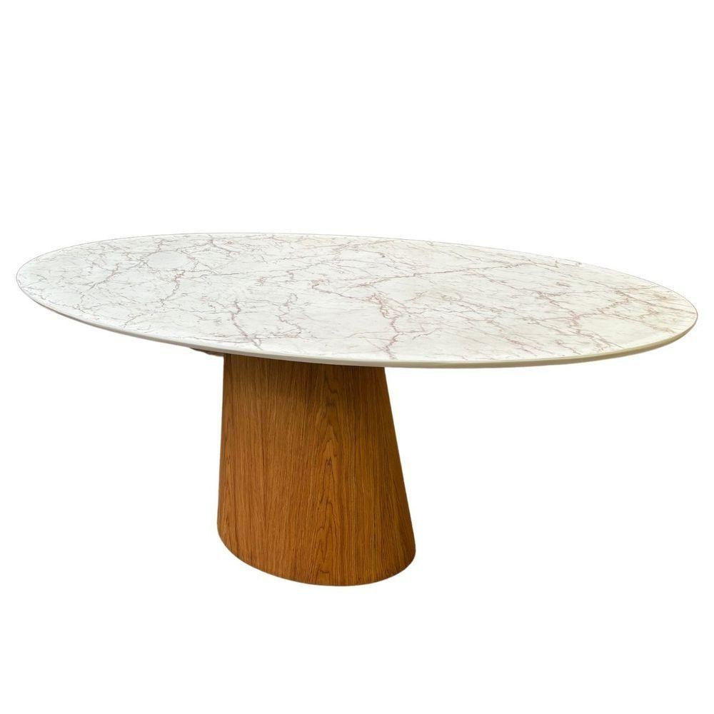 Mesa De Jantar Cone Oval 198x122 Cm Base Madeira Freijó Tampo Calacato Bronzeado - Home & Living