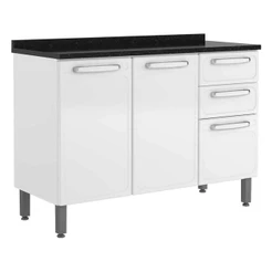 Balcão De Cozinha Com Tampo de Aço 3 Portas 2 Gavetas