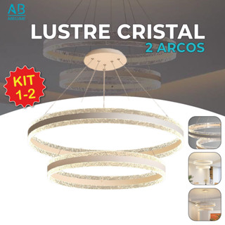 Pendente Lustre Led 2 Anéis Dourado Cristal Luxo Moderno 3 Cores de Luz 110V-220V Bivolt em Oferta na Shopee