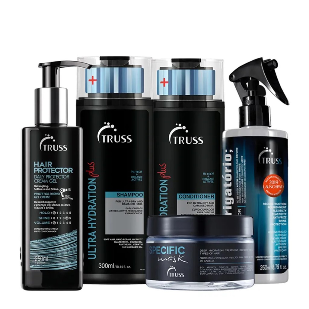 Kit Truss Ultra Hydration Plus - Shampoo 300ml + Condicionador 300ml + Uso Spray 260ml + Hair Protector 250ml + Máscara