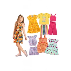 Kit Sortido 12 Peças de Roupas Infantis Feminino Verão - 6 Camisetas + 6 Bermudas