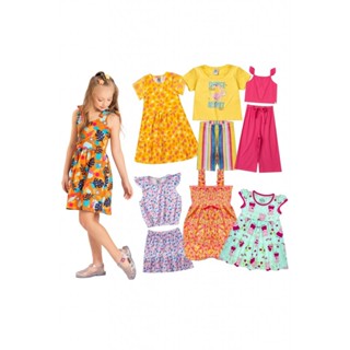 Kit Sortido 12 Peças de Roupas Infantis Feminino Verão - 6 Camisetas + 6 Bermudas em Oferta na Shopee
