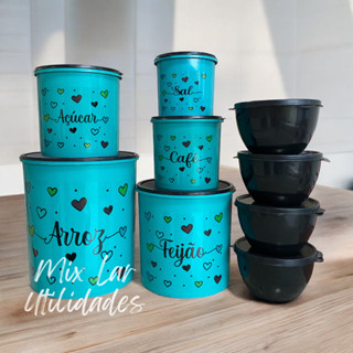 Kit de potes mantimentos cozinha 5 peças + 4 potes redondos para condimentos em Oferta na Shopee