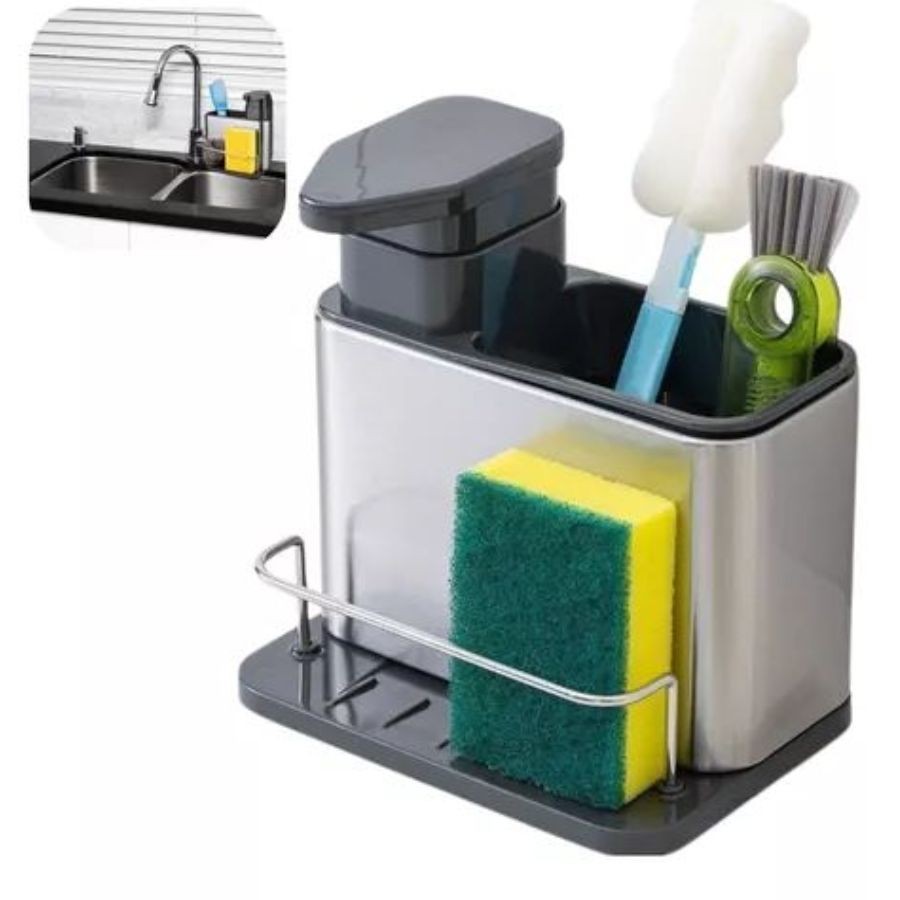 Porta Detergente Dispenser Sabão Liquido Esponja Bucha Inox