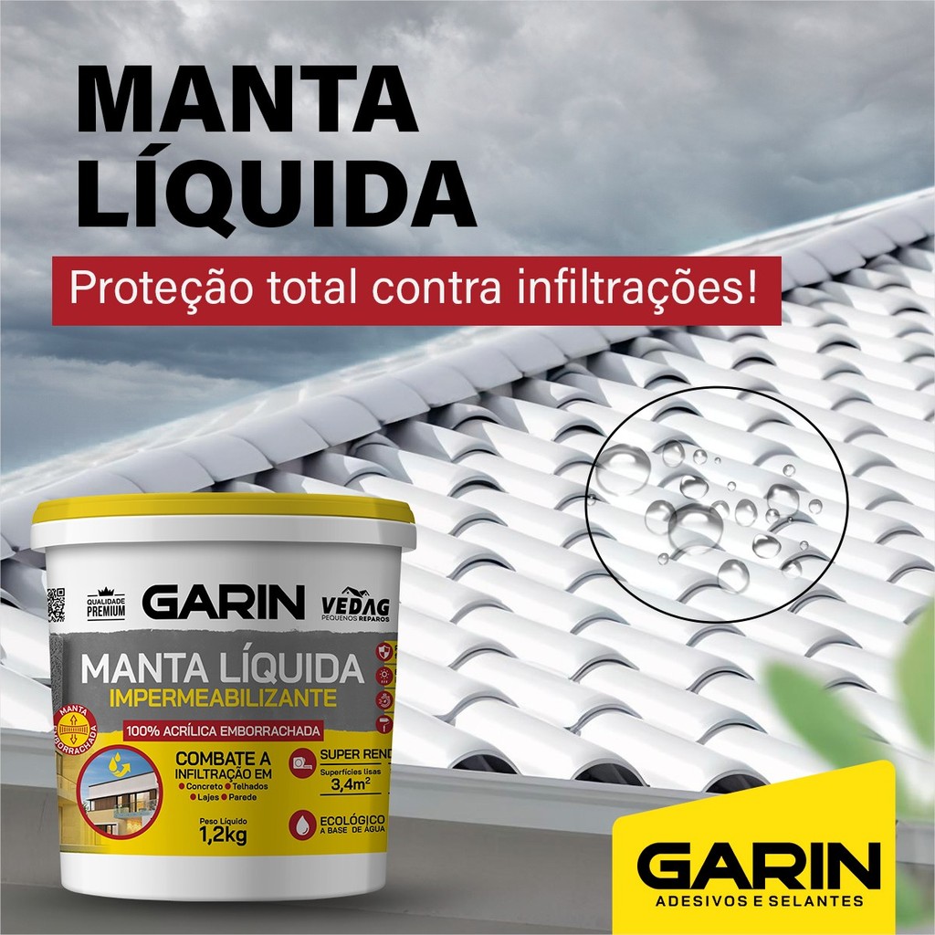 Manta Líquida Acrílica Garin Manta Impermeabilizante Garin 1,2Kg Concreto Telhados Lajes