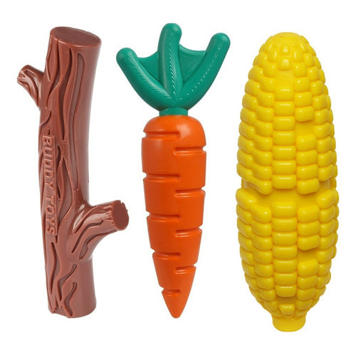 Kit 3 Mordedores Buddy Toys Nylon Kit Queridinhos para cães cachorros (Cenoura + Milho + Graveto)
