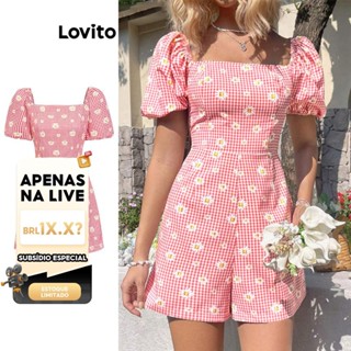 (LIVE STREAM SALE) Lovito Macacão Boho Floral Smocked para Mulheres L87ED243(Multicolorido) em Oferta na Shopee