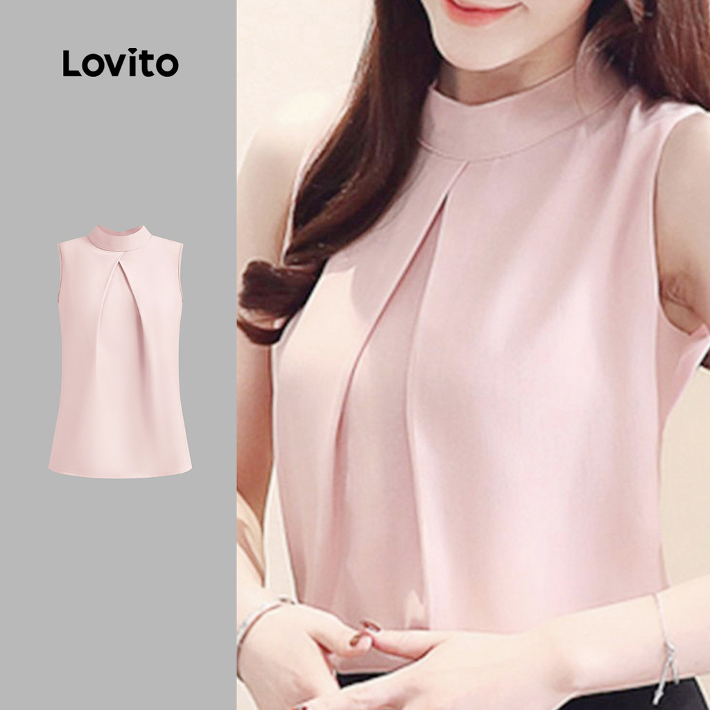 Lovito Regata Casual lisa plissada para mulheres L123ED770 - Women Clothes