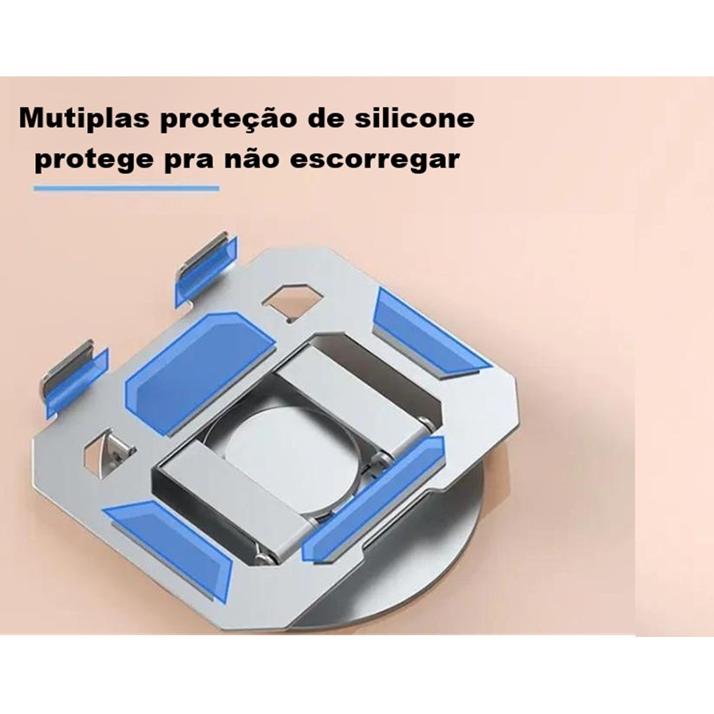 Suporte de Mesa com base redonda 360 Graus, Suporte de  Alumínio Ajustável Antiderrapante P/Tablet  e Celular