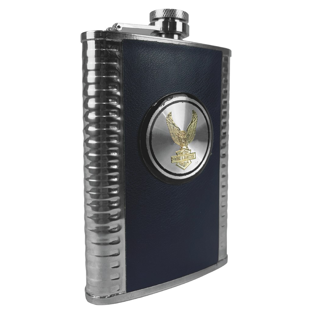 Cantil de Bolso Aço Inox Couro Porta Bebidas 254,7ml Whisky Rum Vodka Portátil