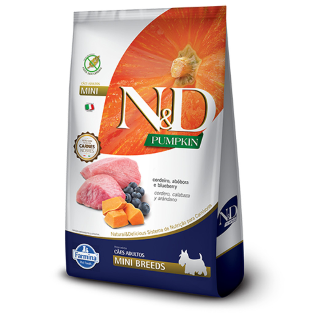 Ração N&D Pumpkin para cachorros adultos mini breeds cordeiro, abóbora e blueberry 800gr em Oferta na Shopee