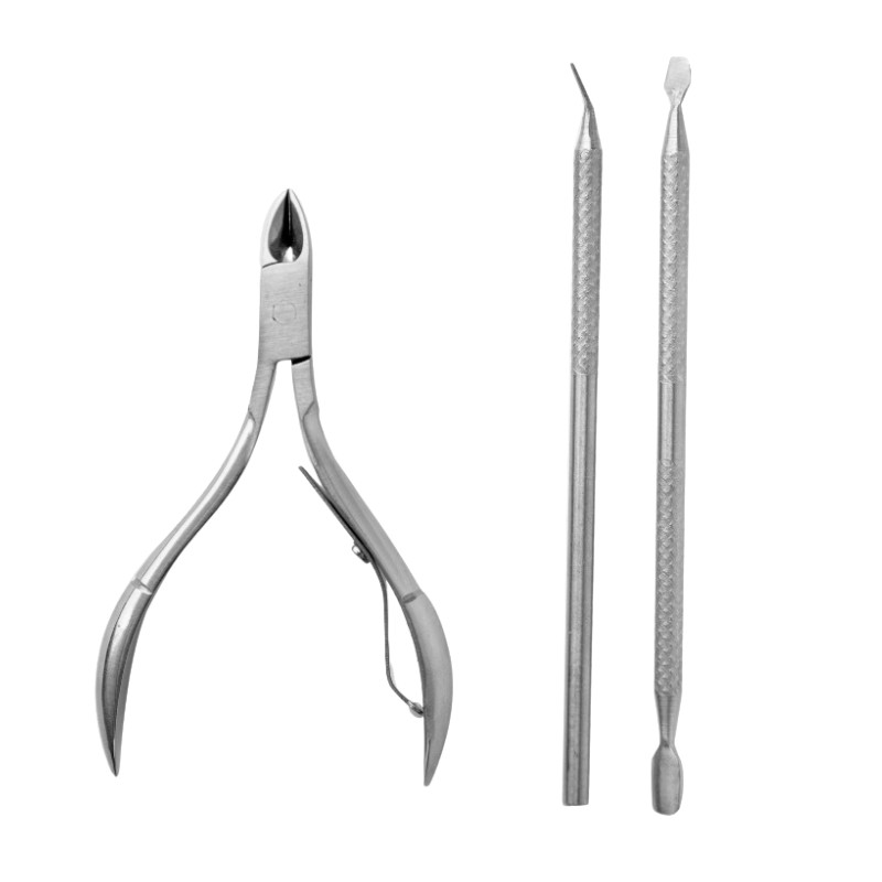 Kit Manicure com Alicate de Cutícula, Desencravador e Espátula Dupla em Aço Inox Landh’s