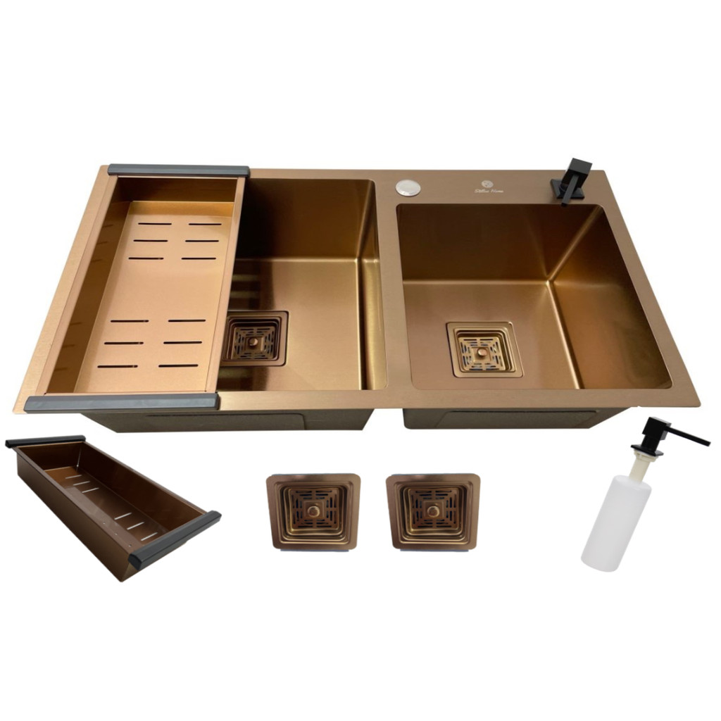 Cuba Gourmet Dupla Quadrada Aço Inox 304 Rosê 78x43cm