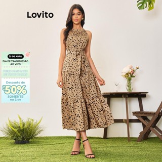 Lovito Casual Vestido Feminino de Oncinha Amarrado LBA05108 (Multicor)