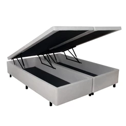 Cama Box Baú Queen 158x198x42cm Courino Linho Areia com Pistão a Gás