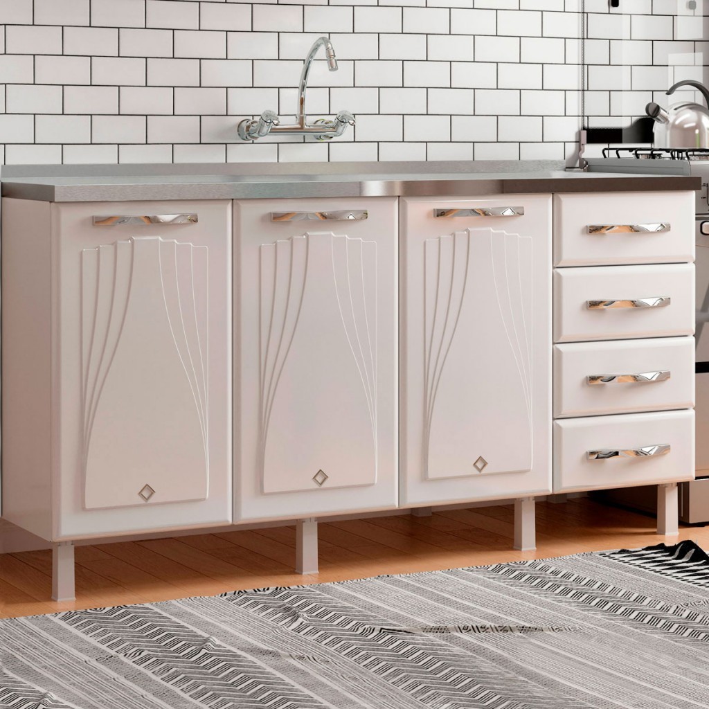 Balcão de Cozinha para Pia em Aço Star New 3 Portas 4 Gavetas Branco - Telasul em Oferta na Shopee