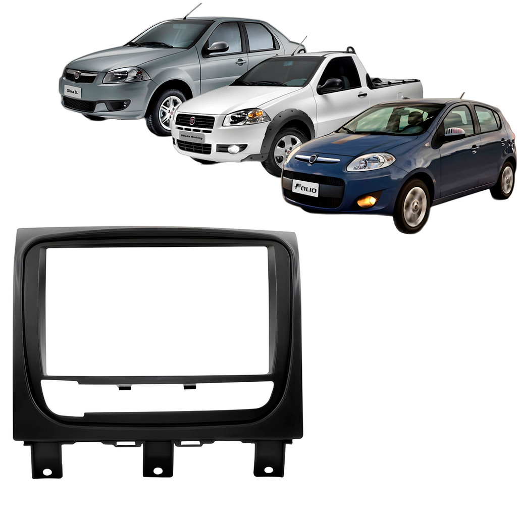 Moldura Painel Central 2 Din Mp5 Som Dvd Palio Strada Siena EL 2013 à 2020 Preto Novum Expex Epx 112
