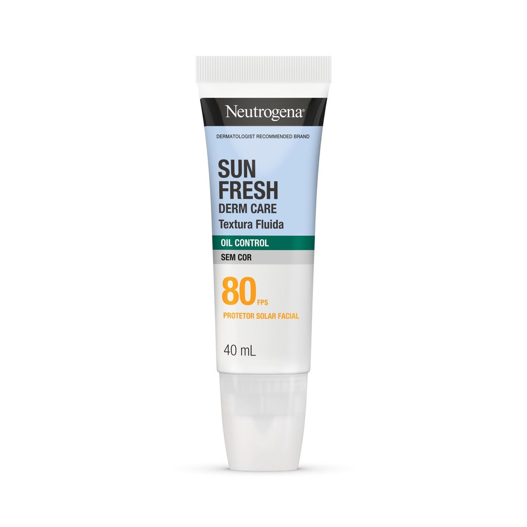 Protetor Solar Facial Neutrogena Sun Fresh Derm Care Oil Control Fluído sem Cor FPS 80 40mL