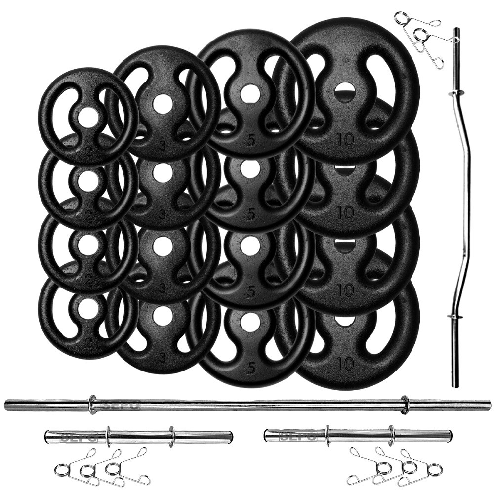 Kit 80Kg Anilhas de Ferro com Barras 40cm e 150cm + Barra W 1.20m em Oferta na Shopee