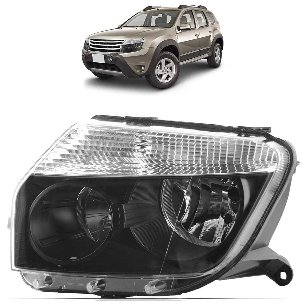 Farolete Dianteiro Duster 2012 2013 2014 2015 Máscara Negra Foco Duplo Lente Lisa Acrilico Farol em Oferta na Shopee