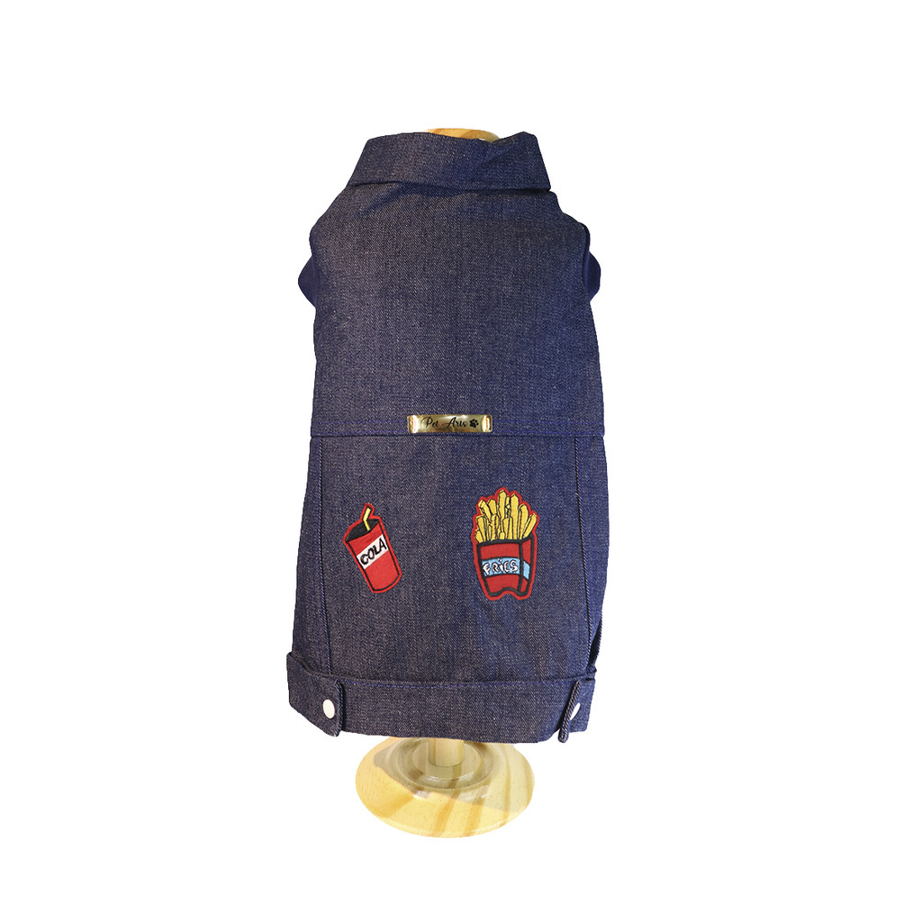 Roupa pet Roupa Pet Colete Jeans fast food batata frita roupinha cachorro divertida engraçada