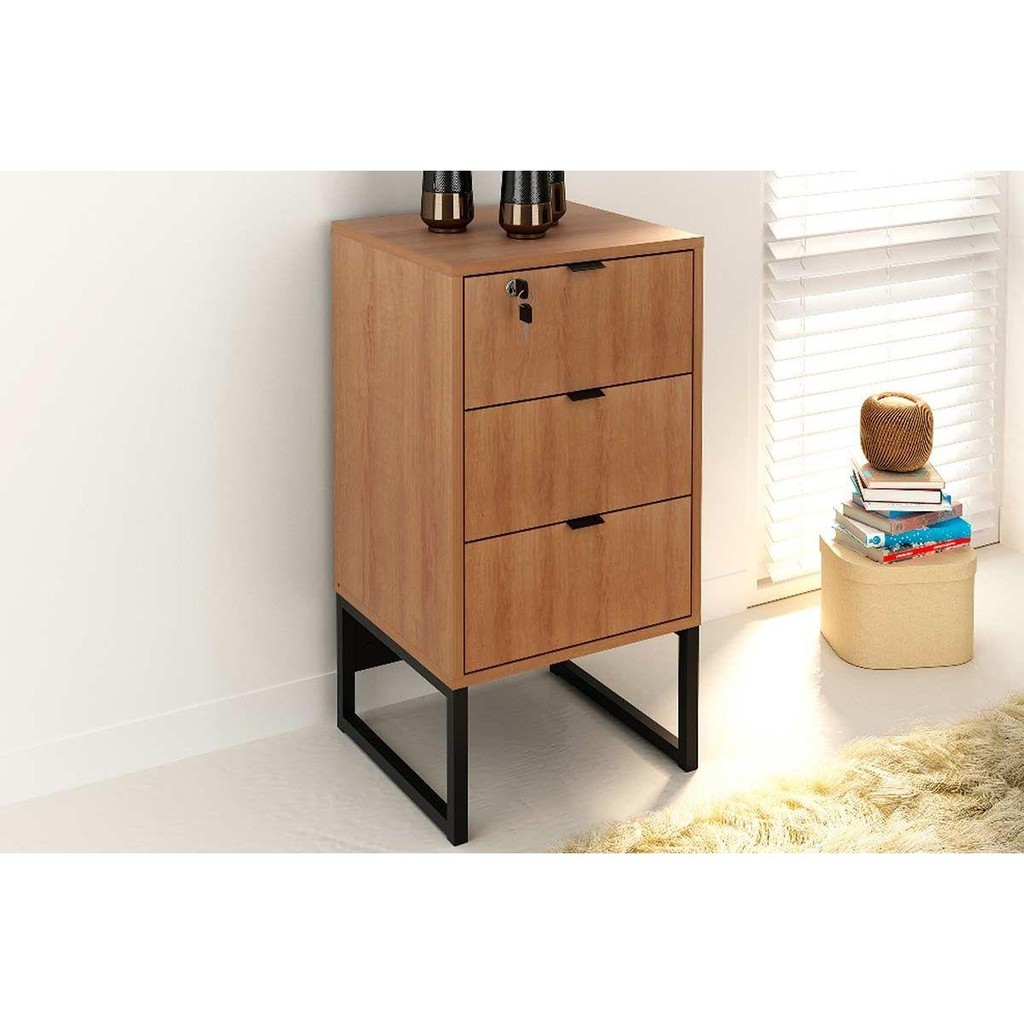 Gaveteiro p/ Escritório Industrial ME4158 c/ 3 Gavetas (1 c/ Chave) Amêndoa/Preto - Tecno Mobili em Oferta na Shopee
