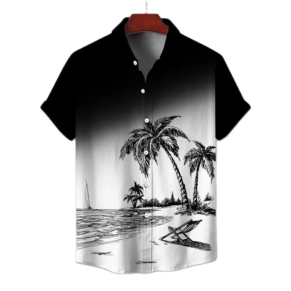 Camisa Masculina De Grandes Dimensões Estilo Havaiano Férias Coqueiro Estampa Gráfica De Manga Curta Cor Gradiente Tops