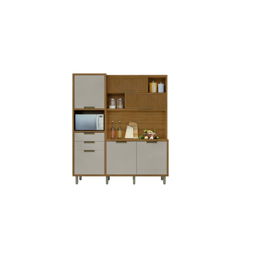 Cozinha Compacta Imperatriz MDF 6 Portas Freijó Off White