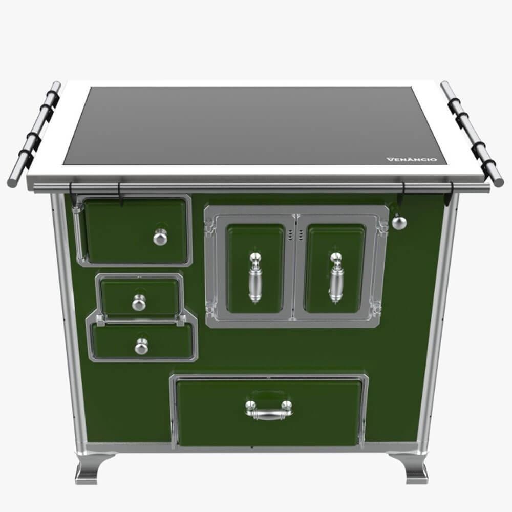 Fogão a Lenha Tradicional Venâncio Gab Nº2 Vitrocerâmico Verde s/ Tampa Porta Dupla Direito - 35948