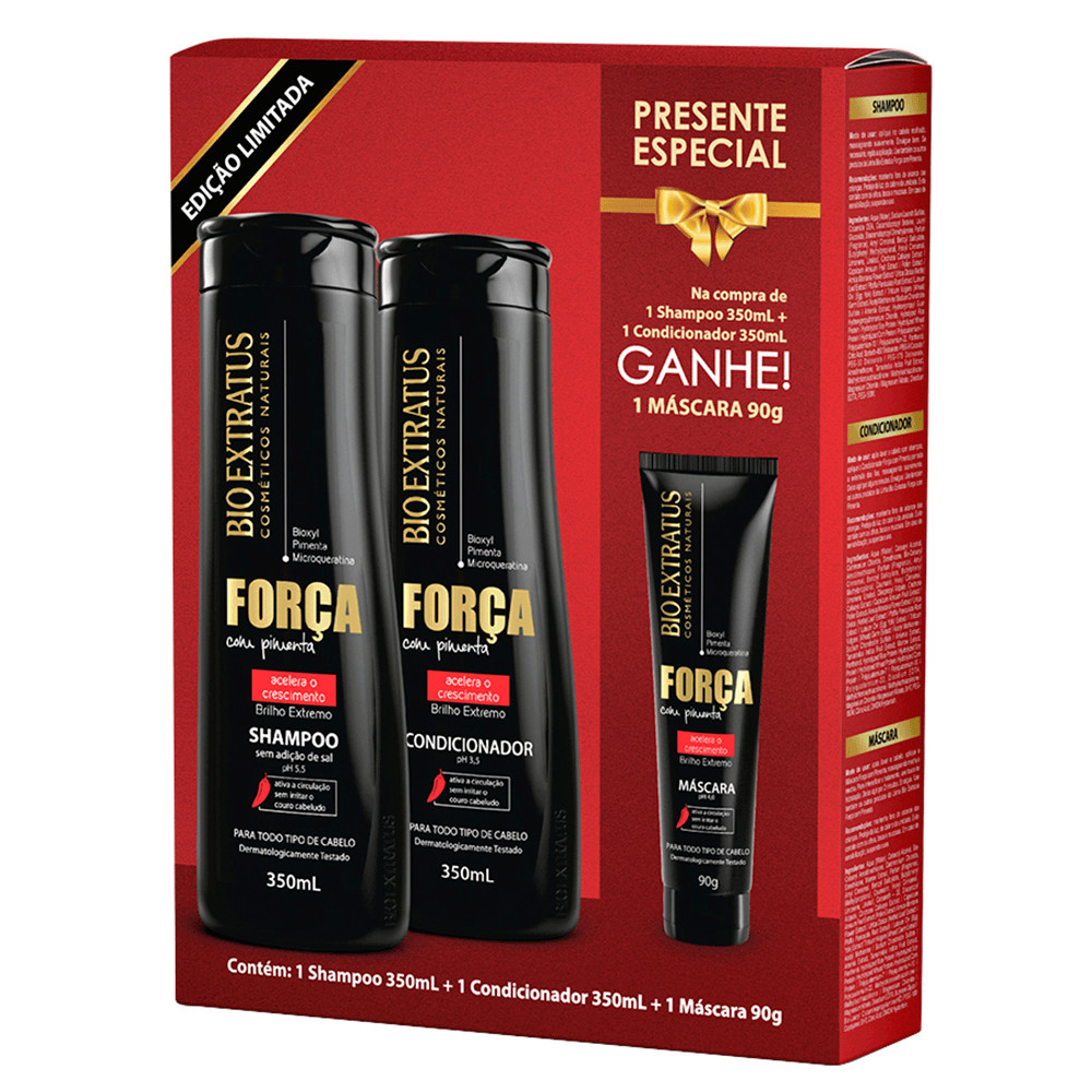 Kit Força com Pimenta Bio Extratus (Shampoo 350mL + Cond. 350mL + Máscara 90g) em Oferta na Shopee