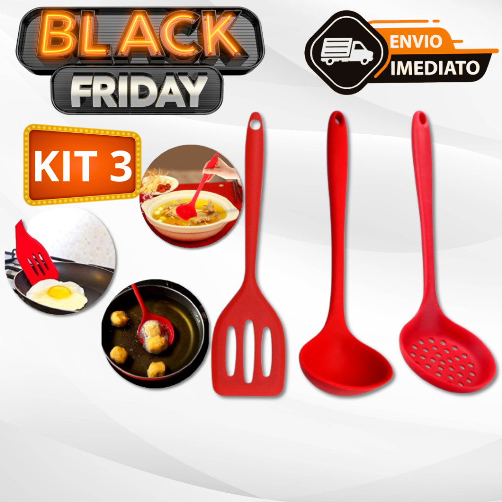 Conjunto Kit Silicone Utensilio Cozinha Escumadeira Concha Espatula