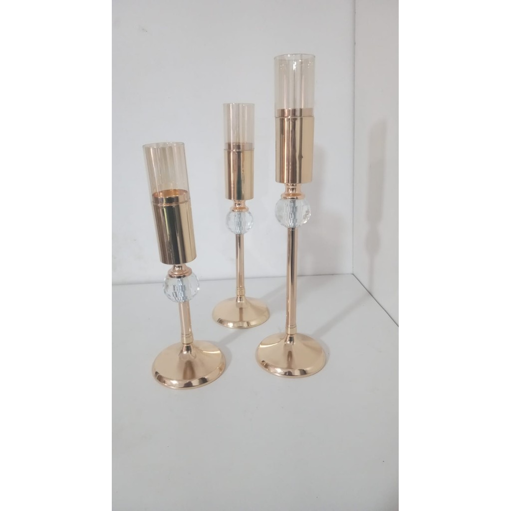 Castiçal dourado de vidro aluminio luxo