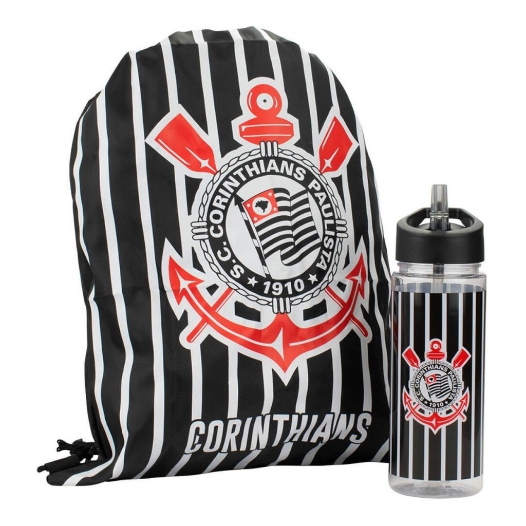 Garrafa Plástico 450ml Com Mochila Tipo Saco - Corinthians