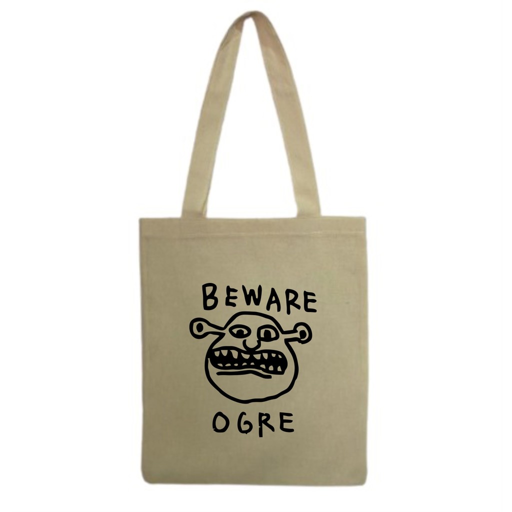 Bolsa Sacola Ecobag Ecologica algodão estampa BEWARE OGRE CUIDADO OGRO em Oferta na Shopee