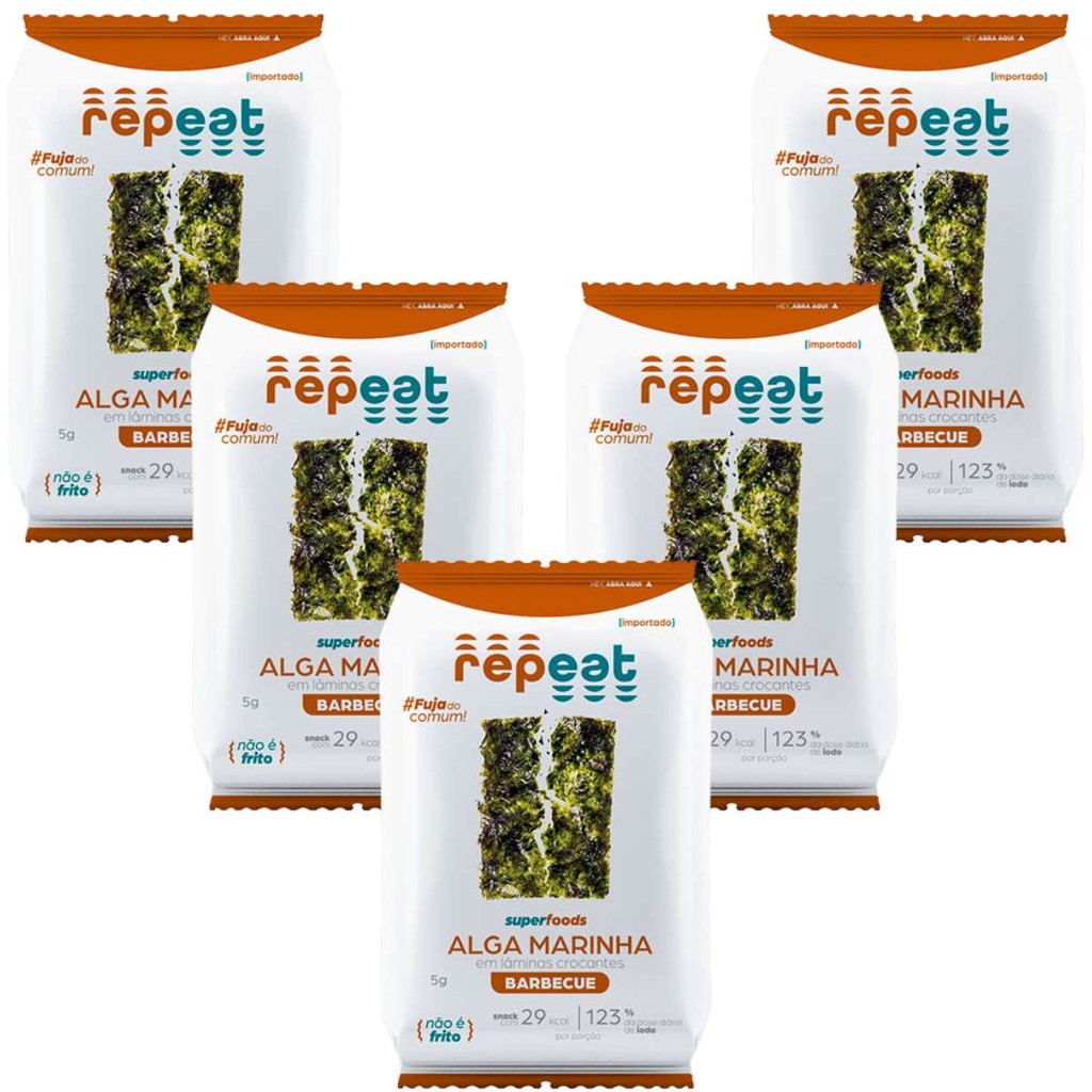 Kit 5 Repeat Snacks Algas Marinhas Sabor Barbecue Nori 5g em Oferta na Shopee